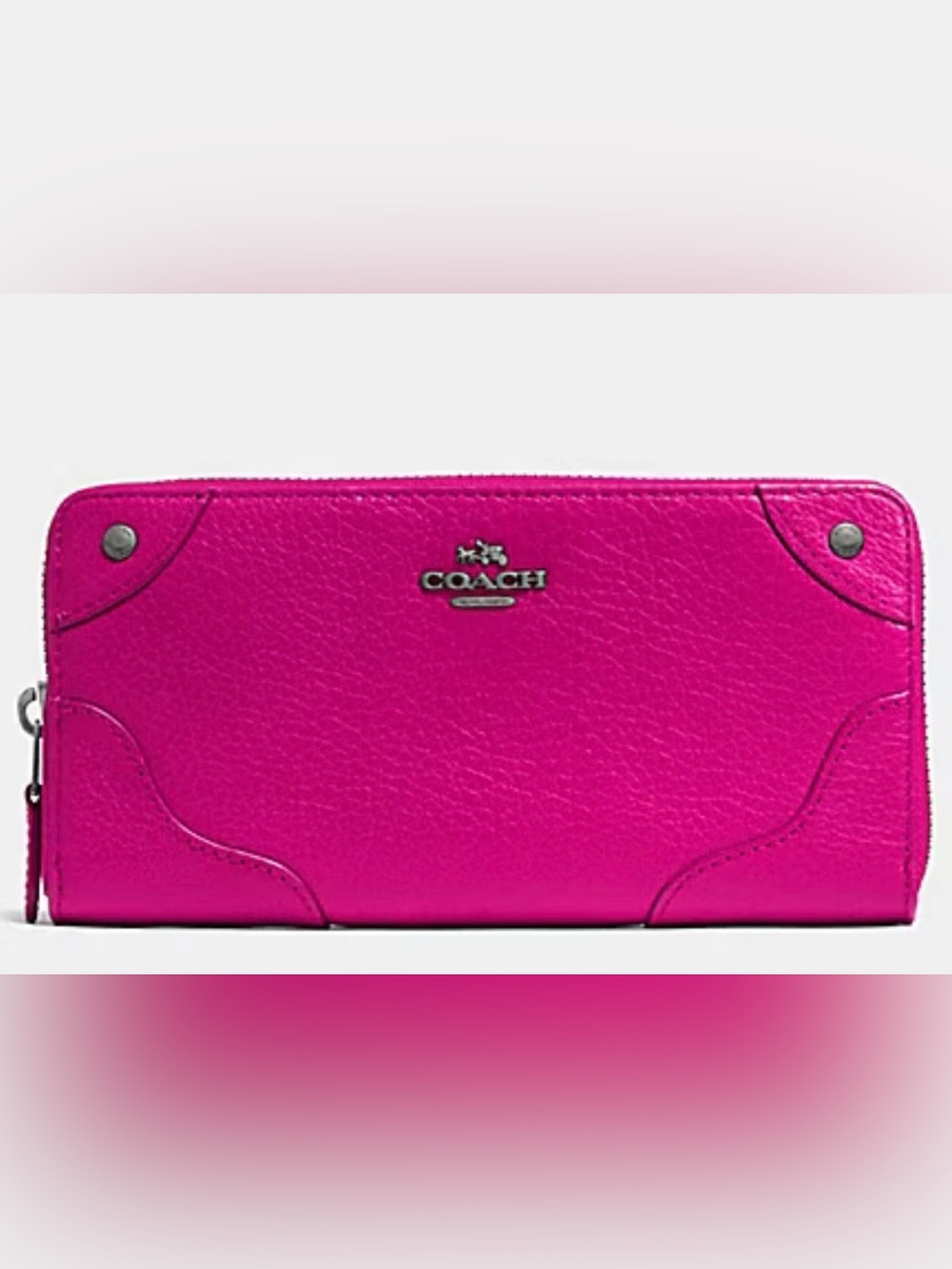 COACH Mickie Grain Leather Accordion Zip F52645 Wallet in Berry